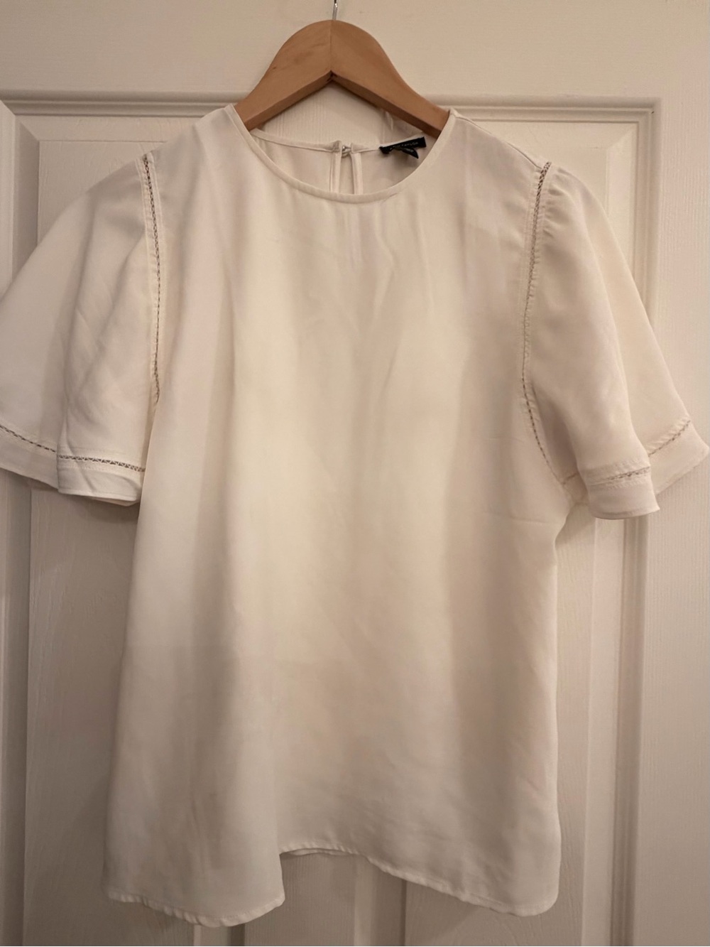 Ann Taylor Ivory Short Sleeve Blouse with Delicate Stitch Detail
